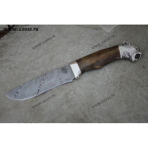 Нож «Император тайги» Н6-Л, сталь контрастный дамаск (65Г-Х12МФ1), рукоять: никель, стабилизированная береза, литьё